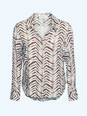 NEW Bella Dahl Brown & Ivory Chevron Print Button Down Shirt 100% Rayon - XS